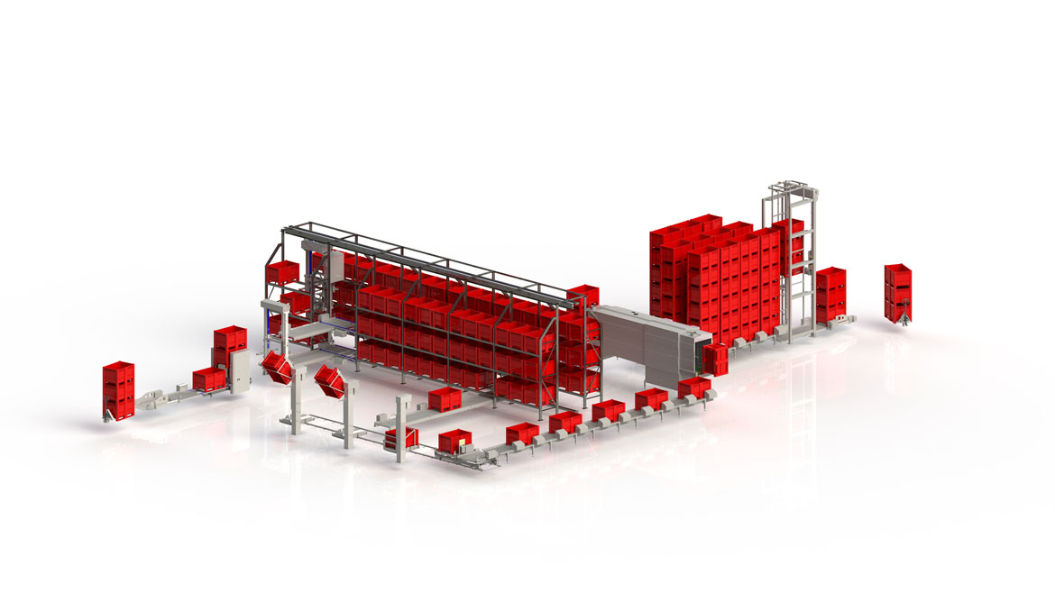 Automated pallet box loading and unloading line