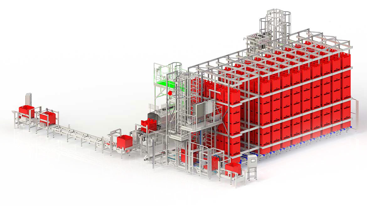 Ligne de stockage et destockage automatique de caisses palettes